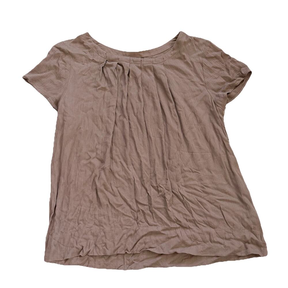 New J.Jill Shirred Front Rayon Blouse Mocha Sz L Womens Classic